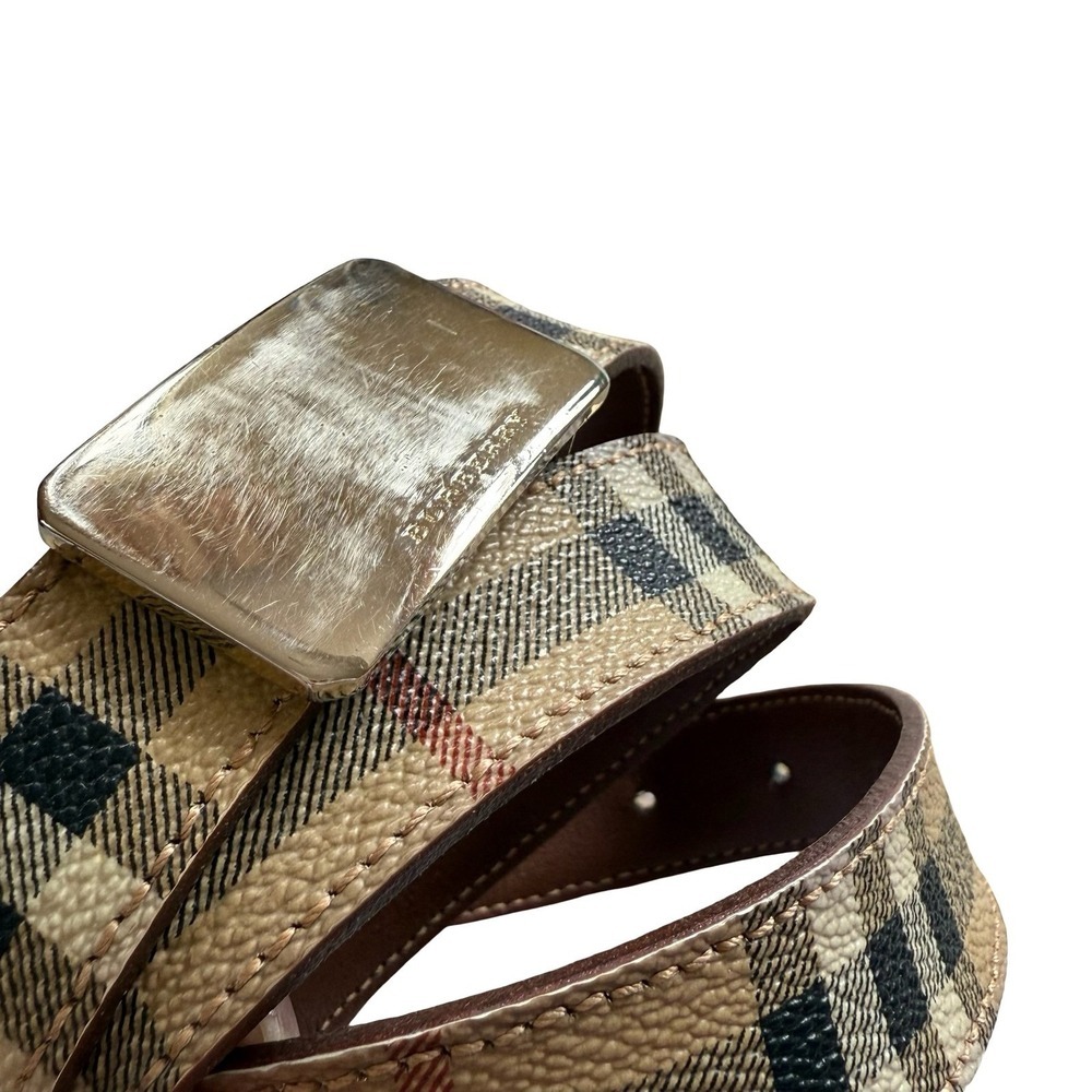 Burberry Vintage Check Leather Belt with Silver Buckle - Picture 2 of 8